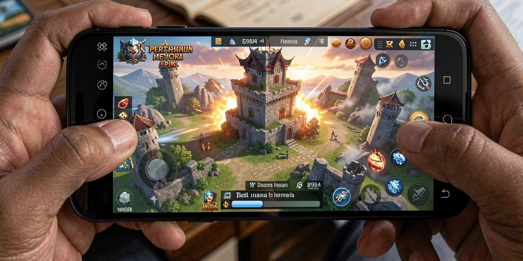 Screenshot gameplay Tower Defense dari 898A yang menunjukkan aksi menara melawan musuh.
