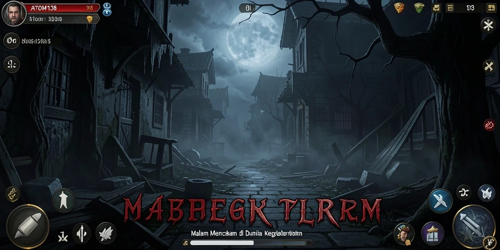 Screenshot gameplay ATOM138 menampilkan kegelapan yang mencekam dan makhluk menyeramkan.