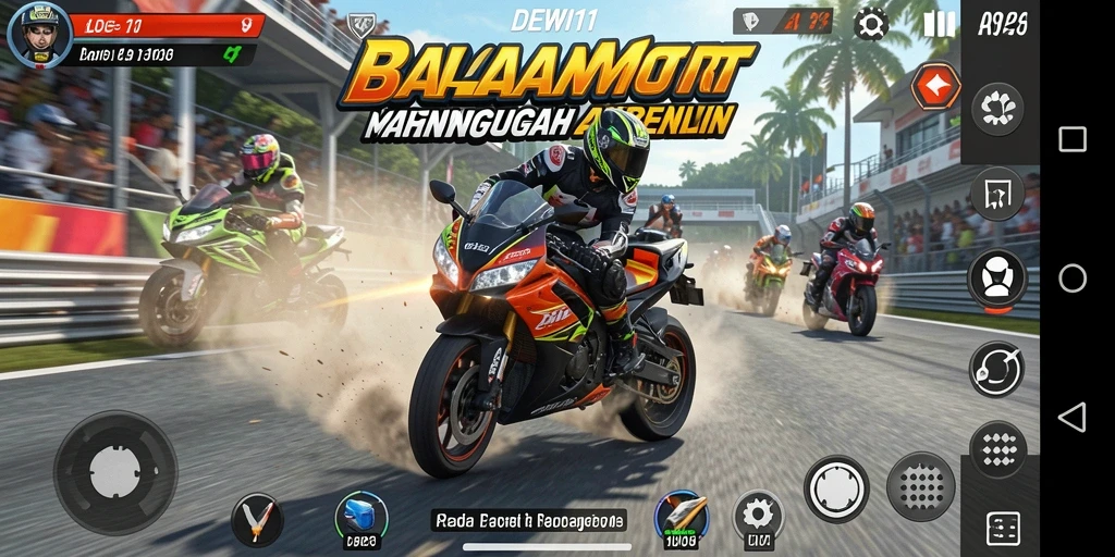 Gameplay seru saat balapan motor di DEWI11 dengan trek menantang.