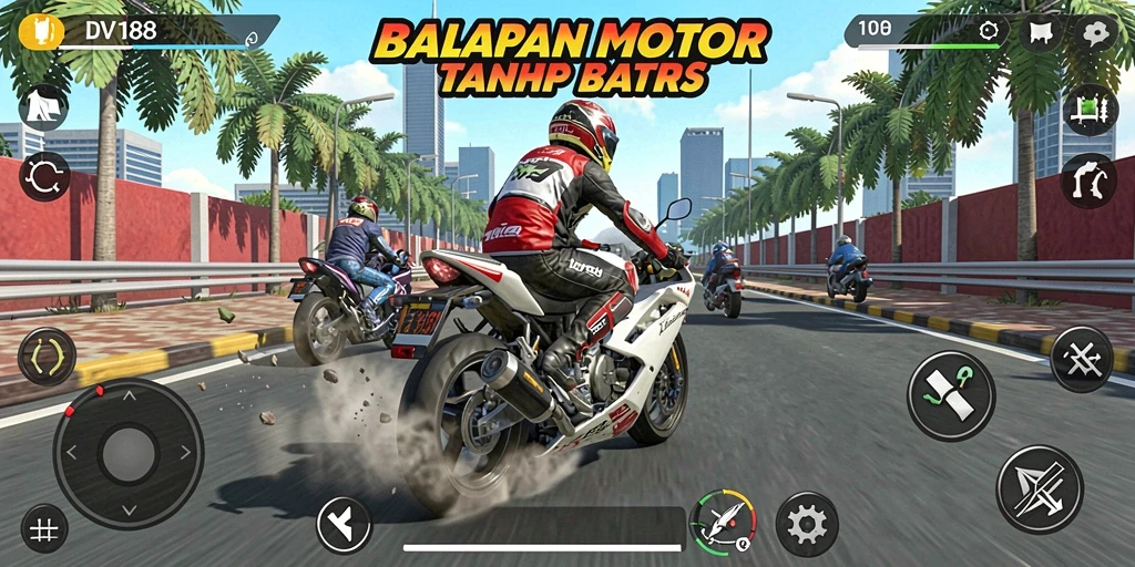 Gameplay seru dari DV188 dengan balapan motor yang intens.