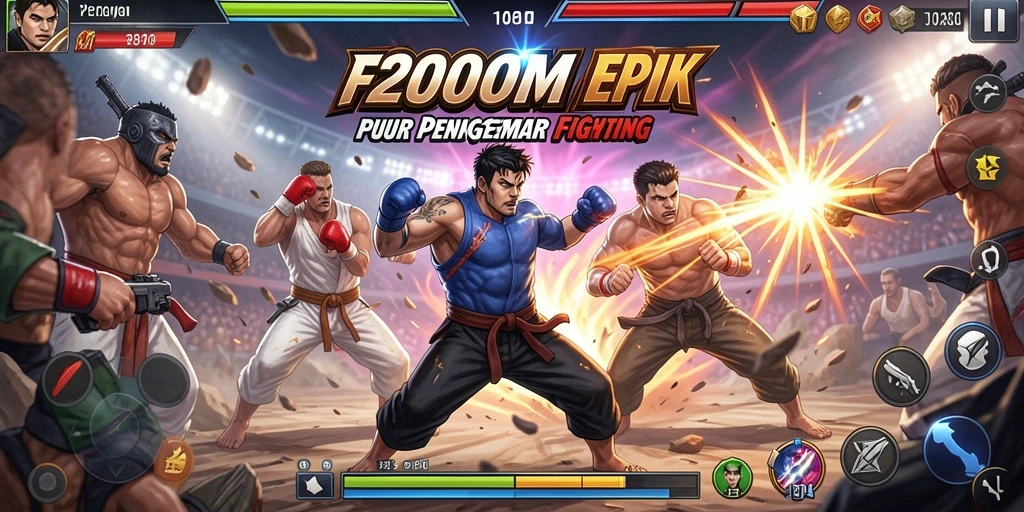 Screenshot F200M menampilkan aksi pertarungan yang intens dan karakter yang dinamis.