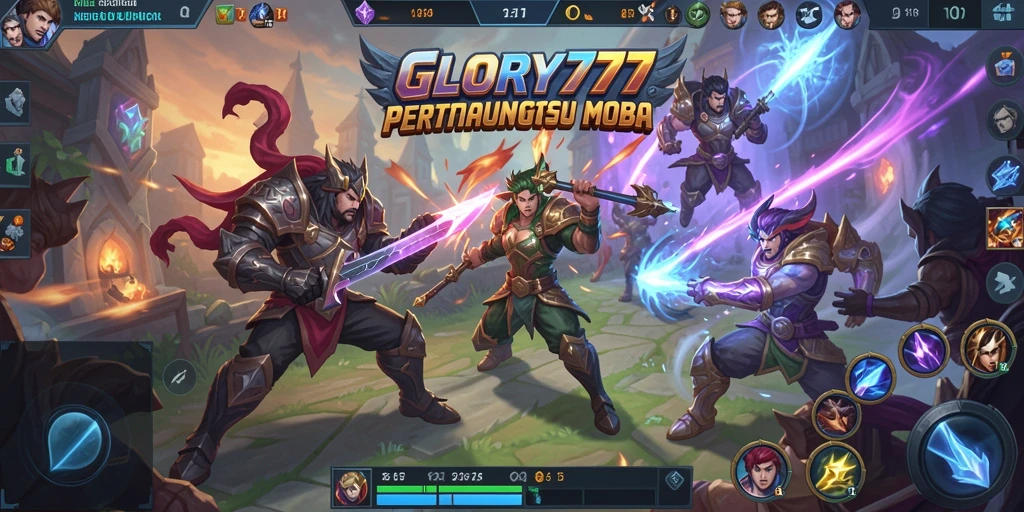 Screenshot gameplay seru GLORY777 dalam pertempuran MOBA.