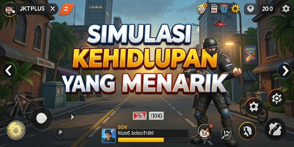 Tampilan gameplay menarik dari JKTPLUS yang menggambarkan simulasi kehidupan sehari-hari.