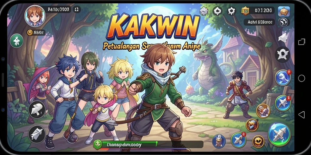 Tangkapan layar gameplay KAKWIN yang menampilkan pertarungan karakter Anime.