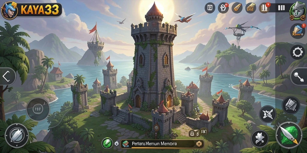 Tampilan menara dan musuh di KAYA33 dalam aksi pertahanan Tower Defense.