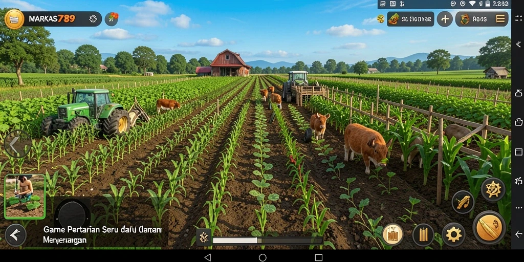 Screenshot gameplay menunjukkan aktivitas bertani yang seru dan interaktif.