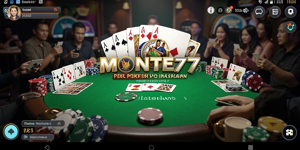 Tampilan gameplay Poker yang menegangkan dan seru di MONTE77.