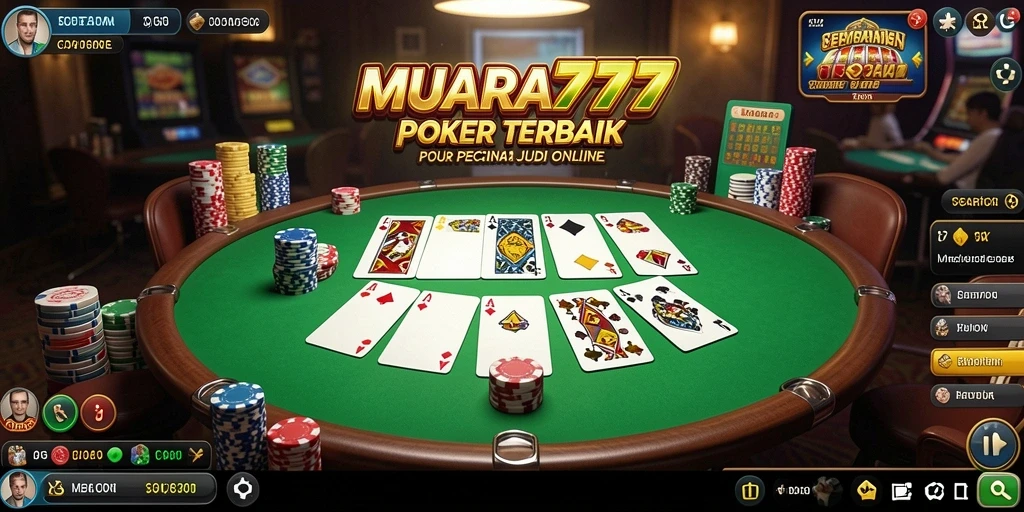 Tampilan menunjukkan pemain Poker berjuang di meja permainan.