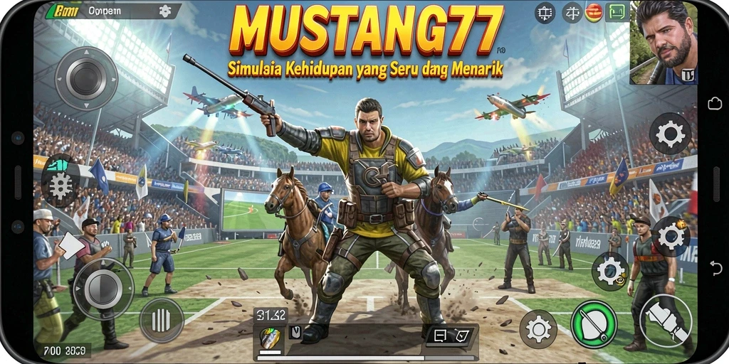Tampilan gameplay menakjubkan dari MUSTANG77 yang penuh interaksi.