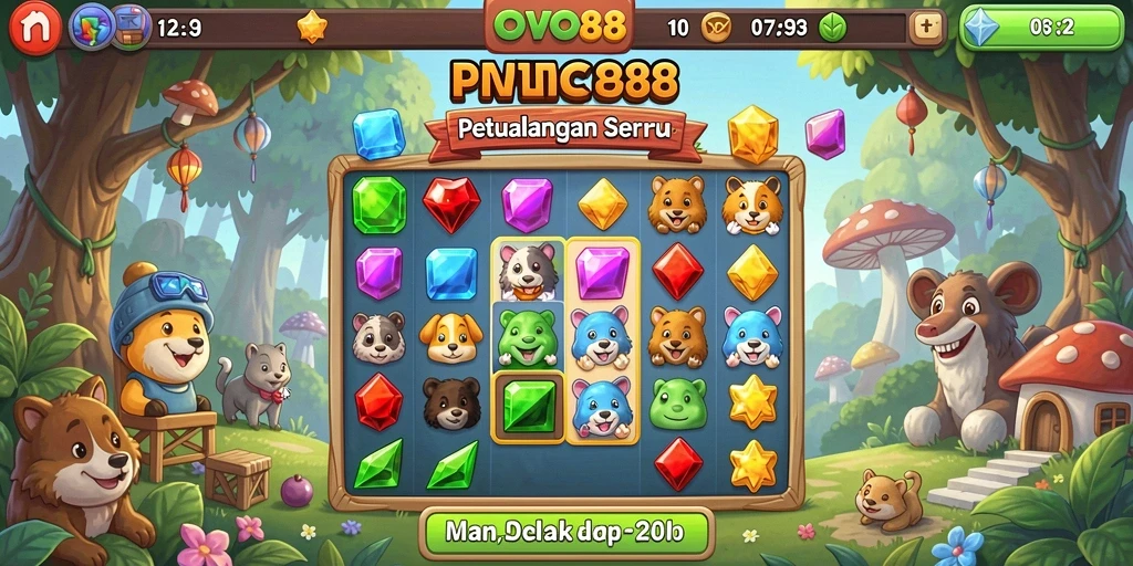 Tampilan menarik gameplay OVO88 dengan tantangan Match-3.