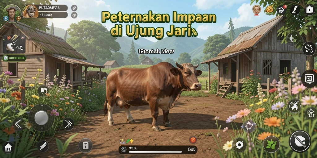 Screenshot utama PUTARMEGA menunjukkan gameplay bertani yang menawan.