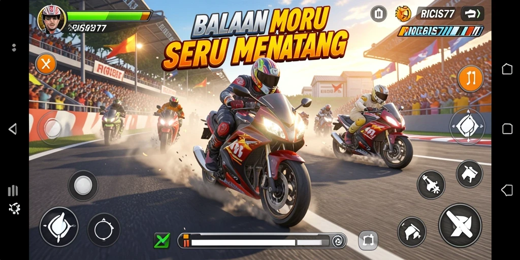 Tampilan gameplay menegangkan dalam balapan motor RICIS77.
