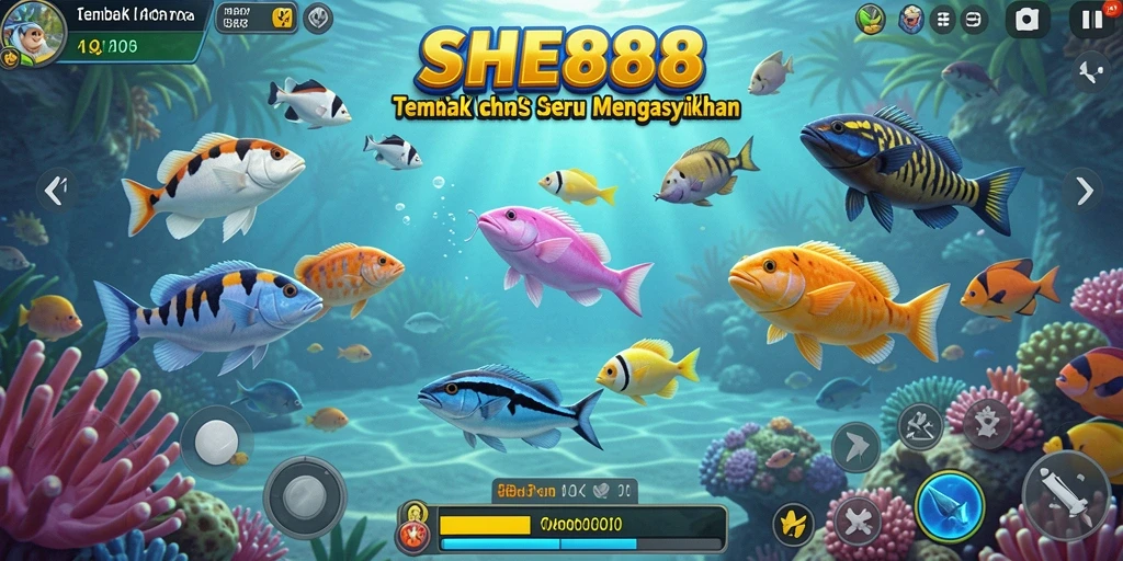 Screenshot dari gameplay seru Tembak Ikan di SHE888.